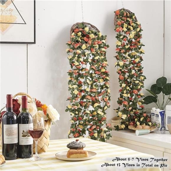 8Pcs 66FT Flower Garland, Artificial Rose Vine Flowers with Green Leaves Hanging - Picture 3 of 6